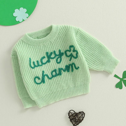 lucky charm knit kids crew sweater