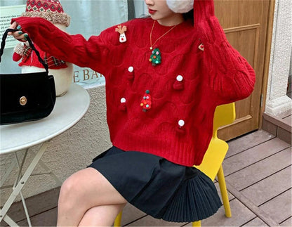 festive knit crew sweater - basil boutique