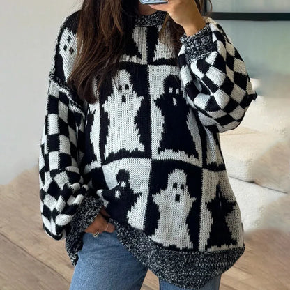 halloween checkered crew sweaters
