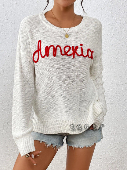 america knit crew sweater - basil boutique