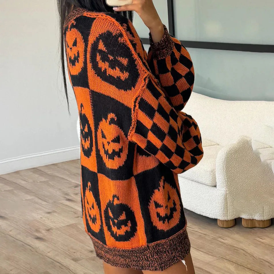 halloween checkered crew sweaters