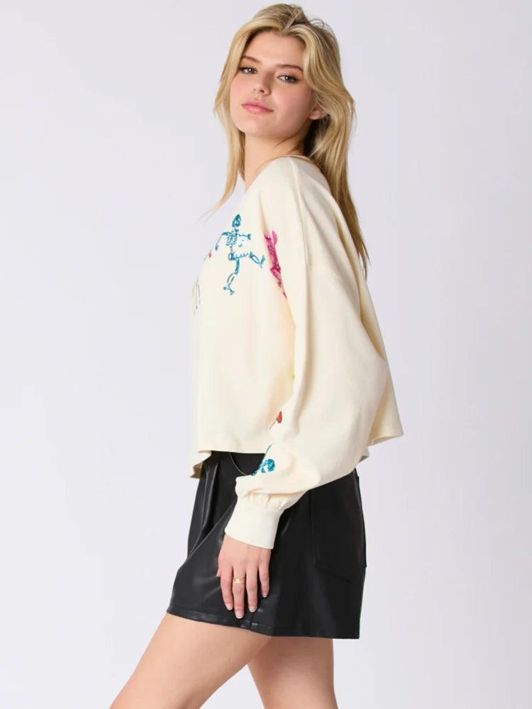 skeleton dance sequin cropped sweater