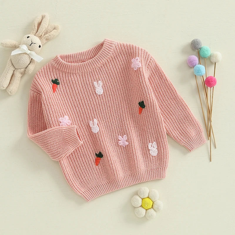 carrot + rabbit knit kids crew sweater