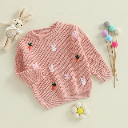 carrot + rabbit knit kids crew sweater