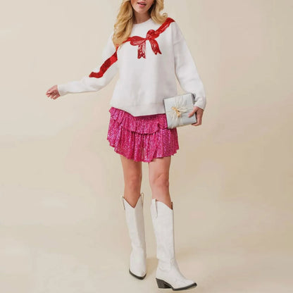 bow sequin crew sweater
