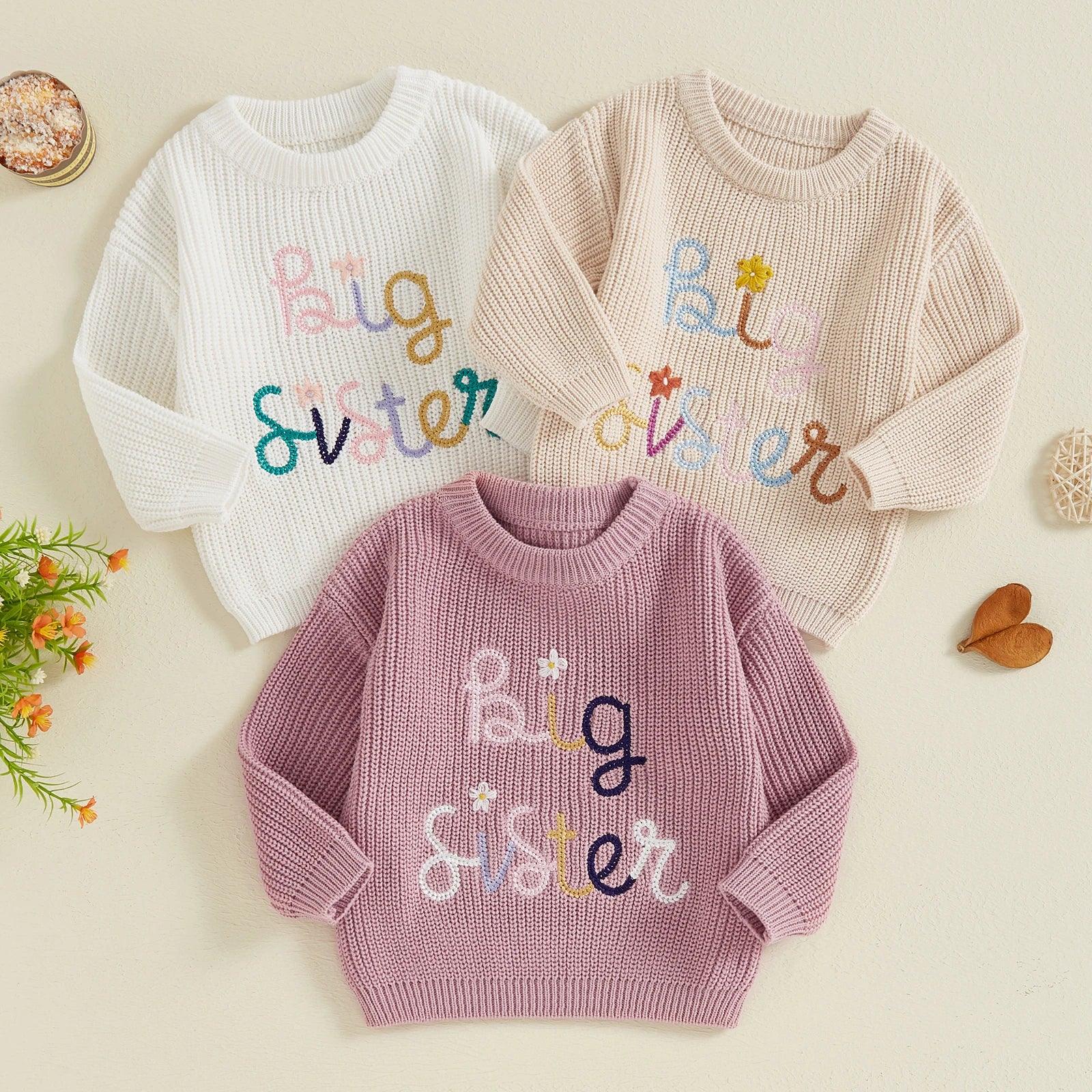 big sister pastel ombre knit kids sweater - basil boutique