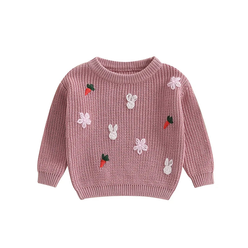 carrot + rabbit knit kids crew sweater