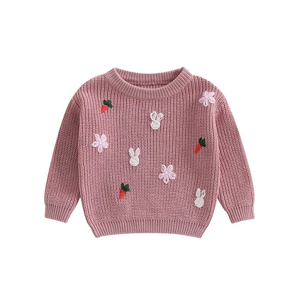 carrot + rabbit knit kids crew sweater