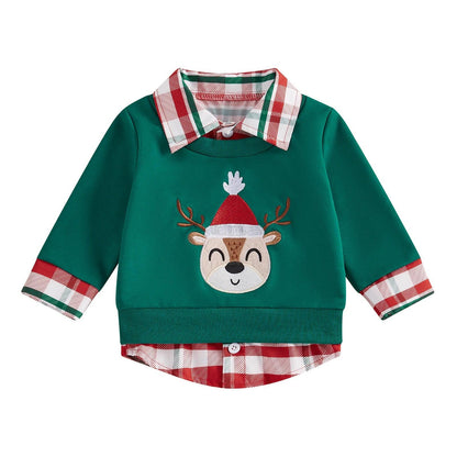 santa claus plaid kids sweatshirt - basil boutique