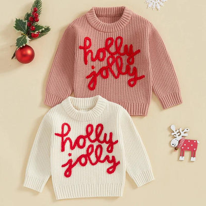 holly jolly holiday knit kids crew sweater - basil boutique