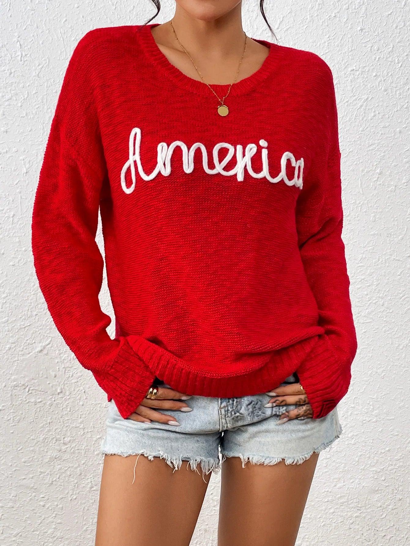 america knit crew sweater - basil boutique