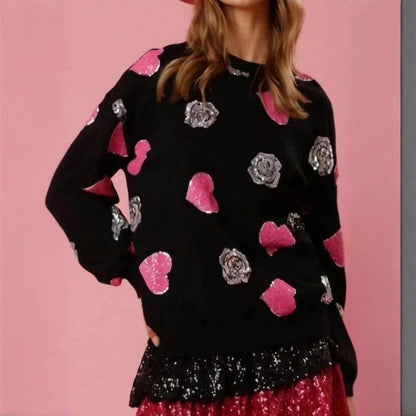 so many hearts sequin crew sweater