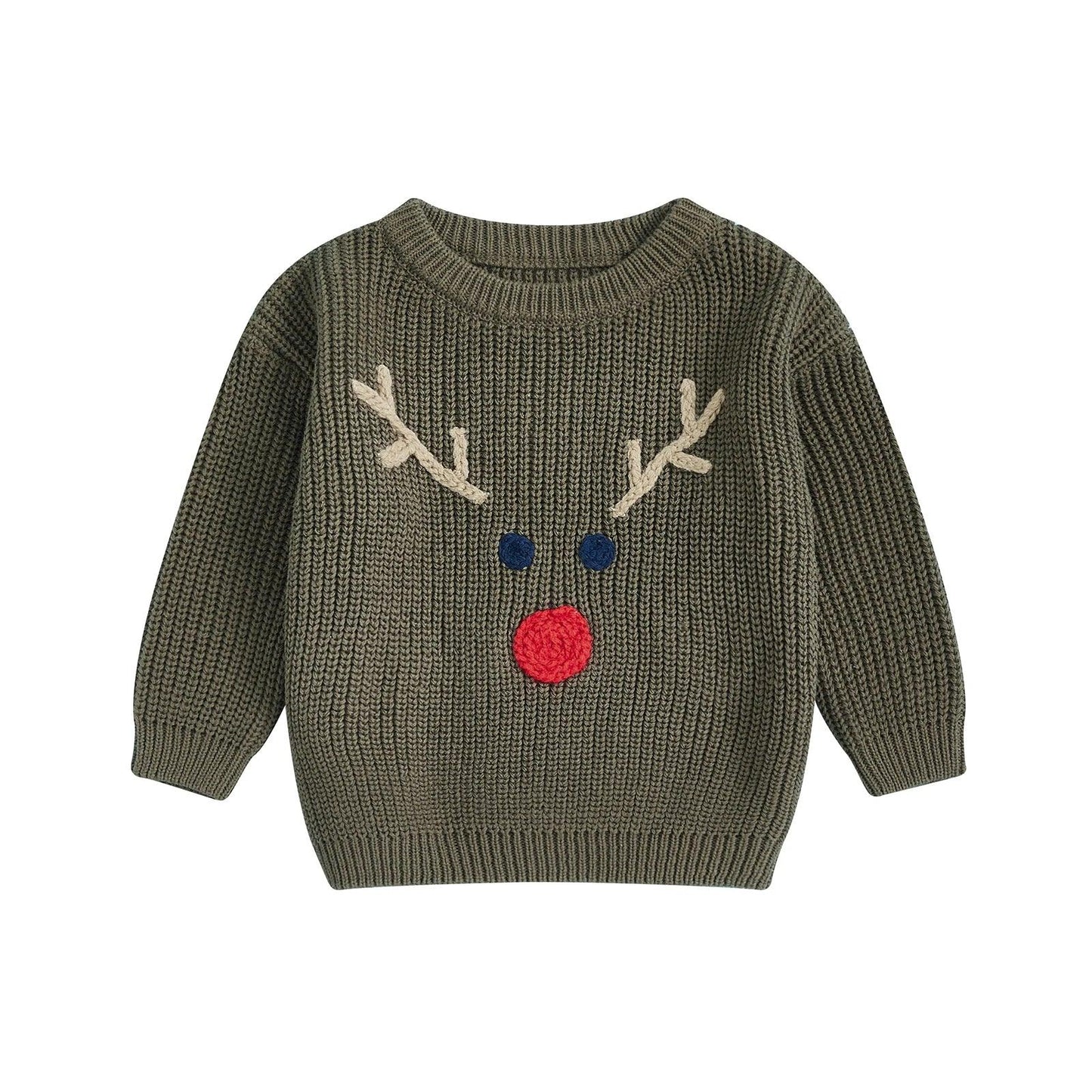 reindeer knit kid crew sweater - basil boutique