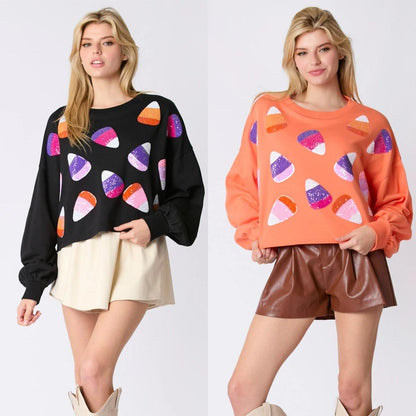 candy corn sequin crew sweater - basil boutique