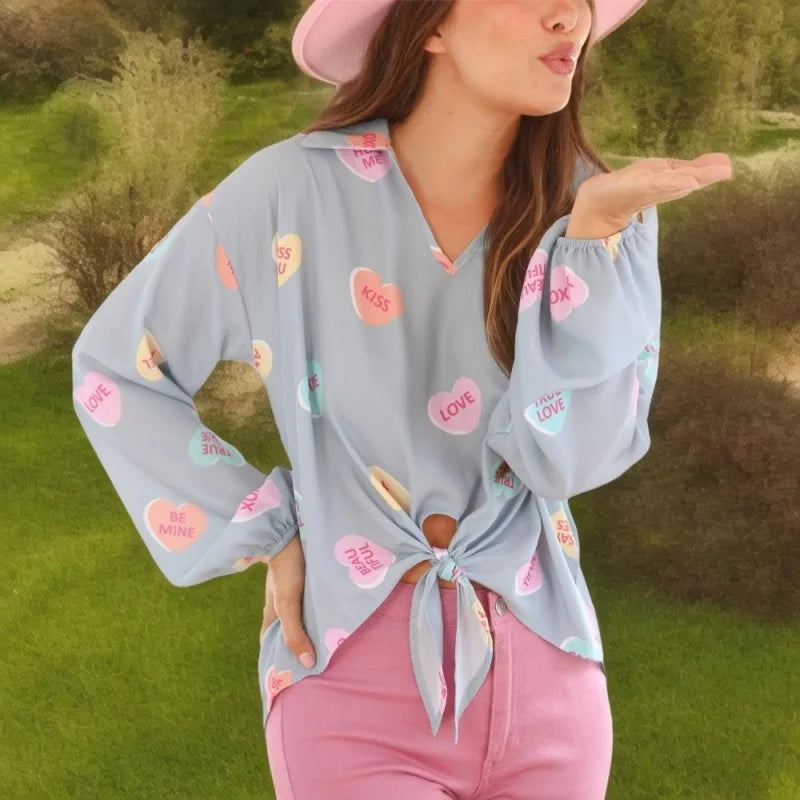 sweetheart front tie shirt