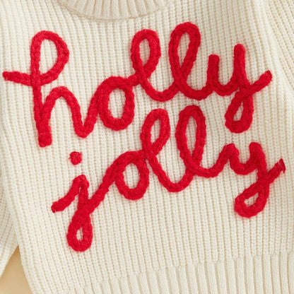 holly jolly holiday knit kids crew sweater - basil boutique