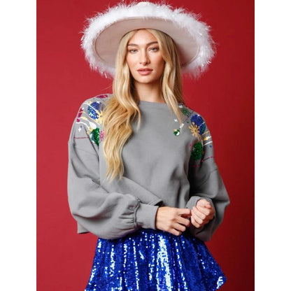 holiday cheer sequin crew sweater - basil boutique