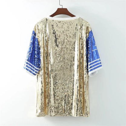 number 4 sequin t-shirt dress - basil boutique