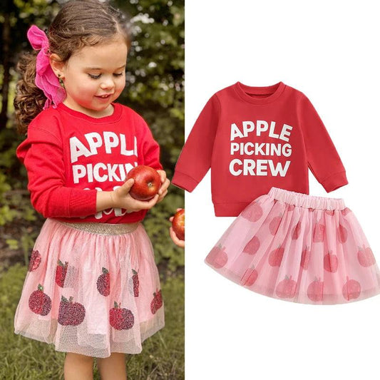 apple picking crew tulle kids outfit - basil boutique