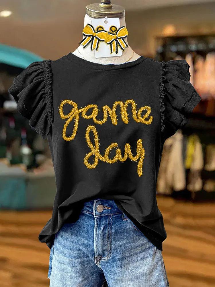 game day ruffle sleeve top - basil boutique