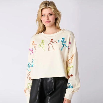 skeleton dance sequin cropped sweater - basil boutique