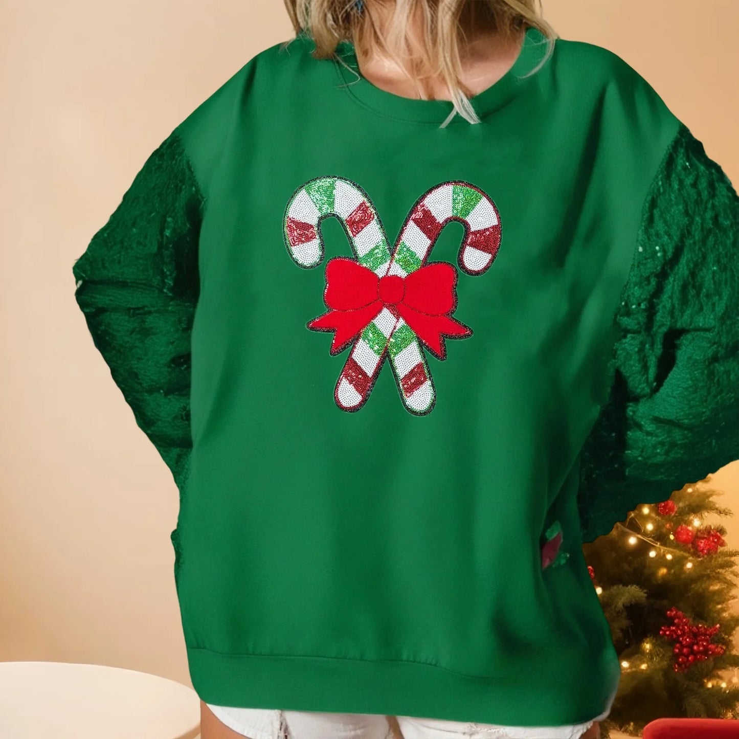 candy cane lane sequin crew sweater