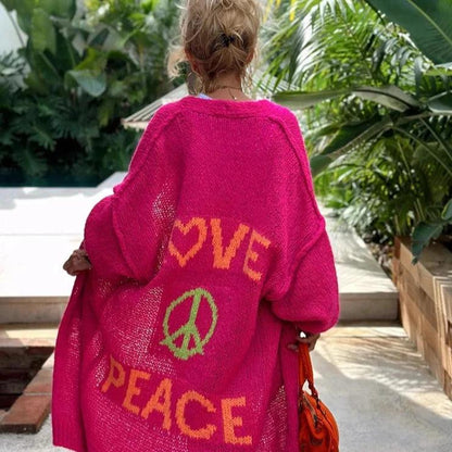 love + peace knit cardigan - basil boutique