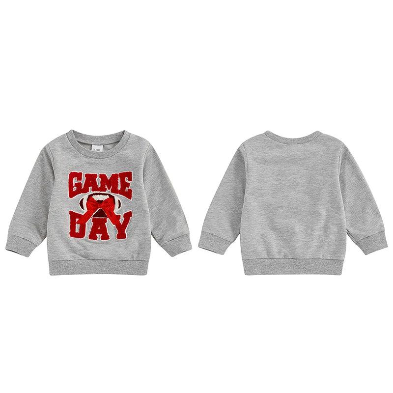 game day bow + football kids crew sweatshirt