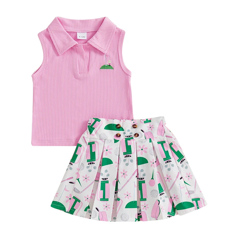 golf polo tank top + pleated skirt kids outfits