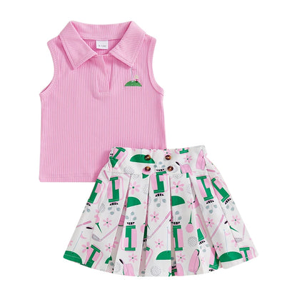 golf polo tank top + pleated skirt kids outfits