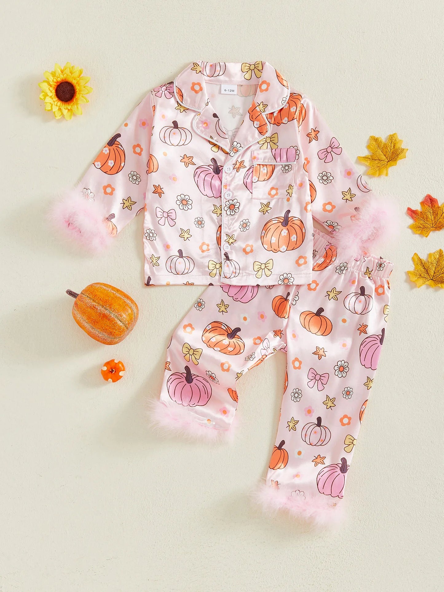 halloween satin + feather kids pajama sets