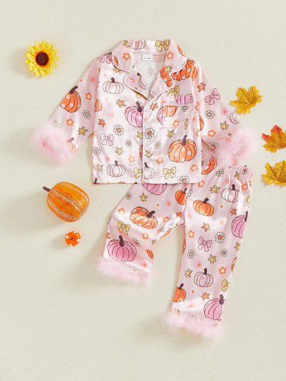 halloween satin + feather kids pajama sets