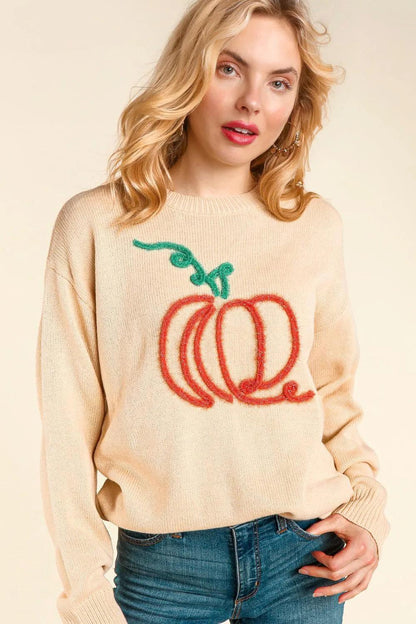 pumpkin tinsel crew sweater - basil boutique