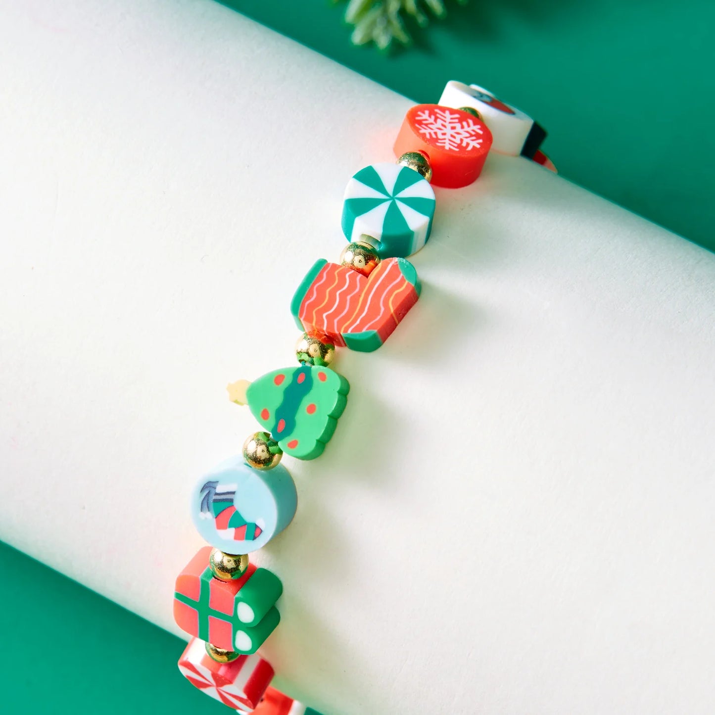 Christmas Colorful Polymer Clay Beaded Brcelets for Women Cute Cartoon Santa Claus Elk Snowflake Bracelet New Year Jewelry Gifts - basil boutique