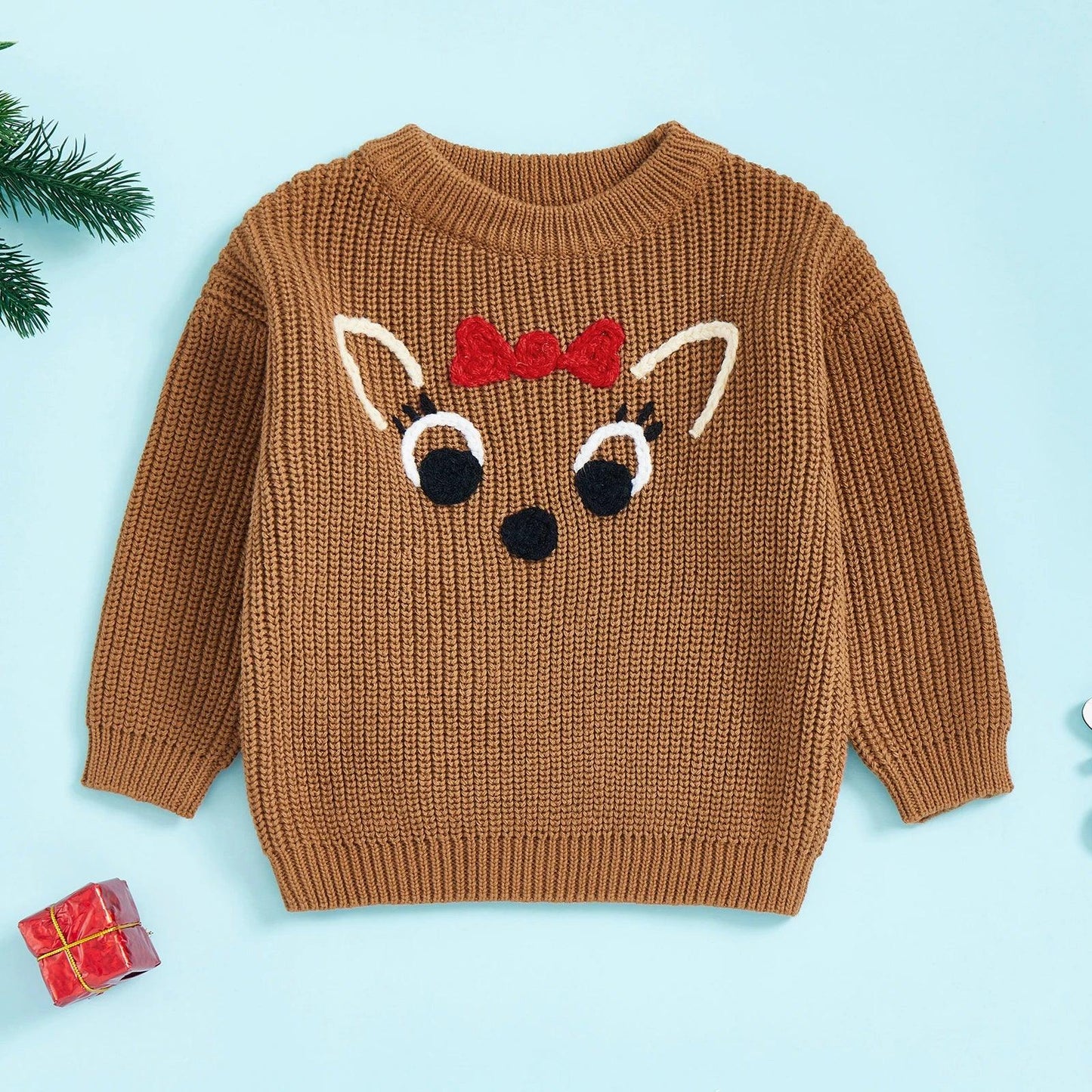 reindeer knit kid crew sweater - basil boutique