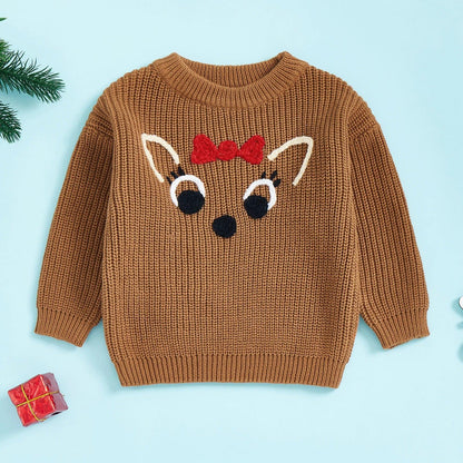 reindeer knit kid crew sweater - basil boutique