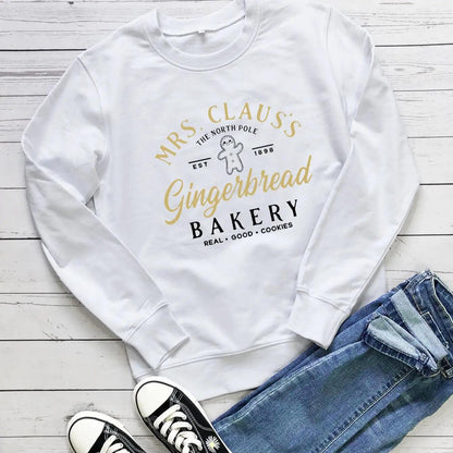 mrs. claus gingerbread bakery crew sweatshirt - basil boutique