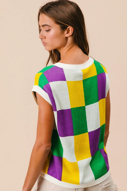 mardi gras checkered top