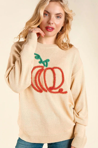 pumpkin tinsel crew sweater - basil boutique