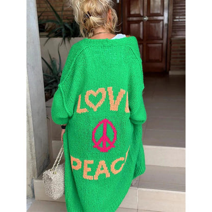 love + peace knit cardigan - basil boutique