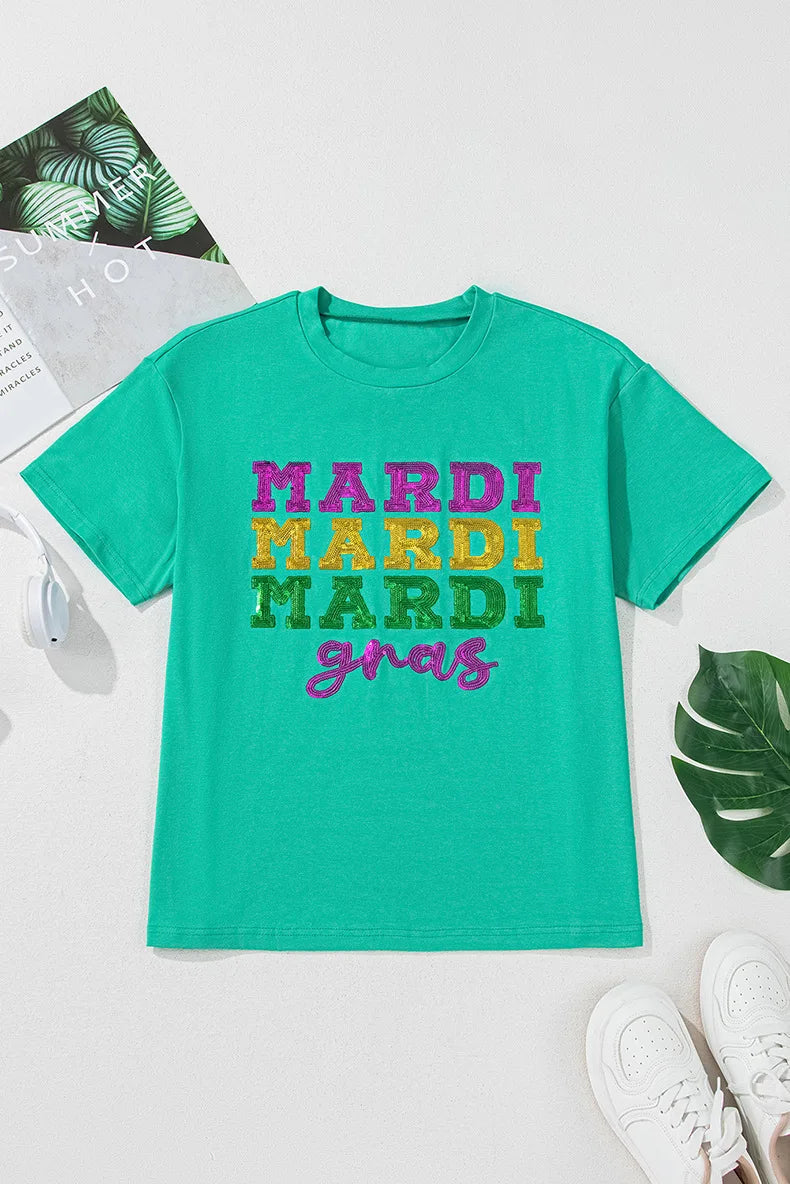 mardi gras letter sequin top