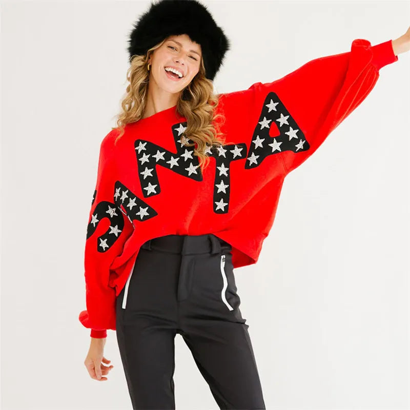 santa in the stars red crew sweater