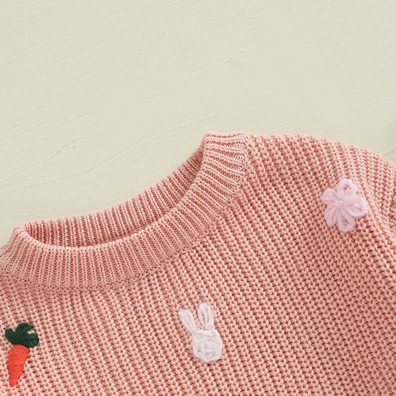 carrot + rabbit knit kids crew sweater