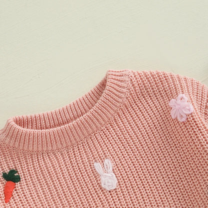 carrot + rabbit knit kids crew sweater