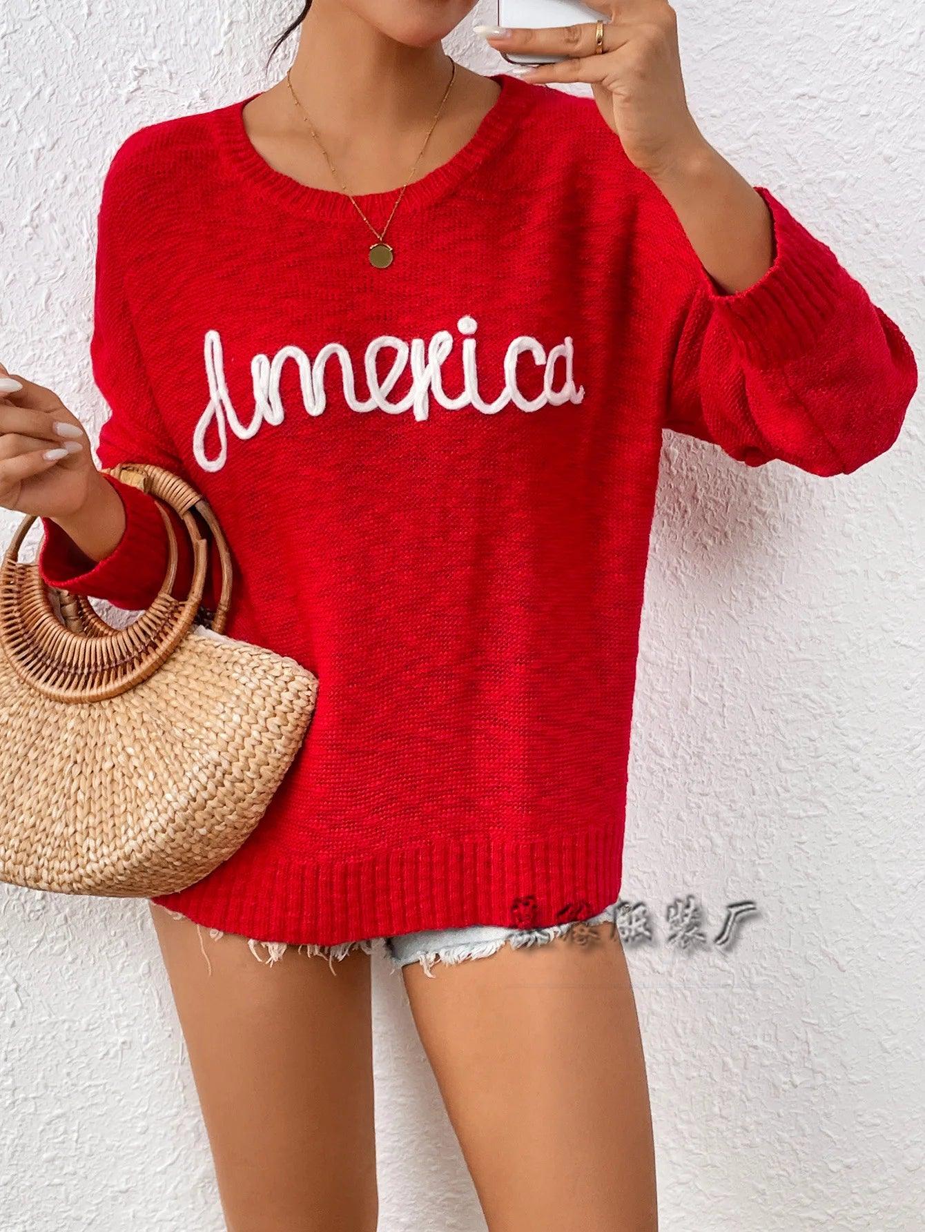 america knit crew sweater - basil boutique