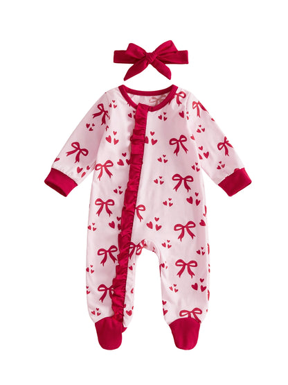 hearts + bows ruffle onesie