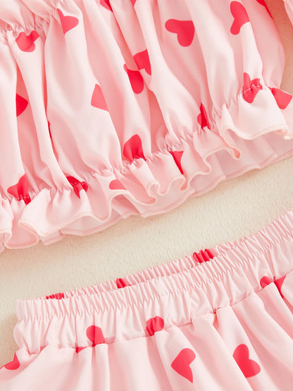 heart ruffle sleeve kids outfit