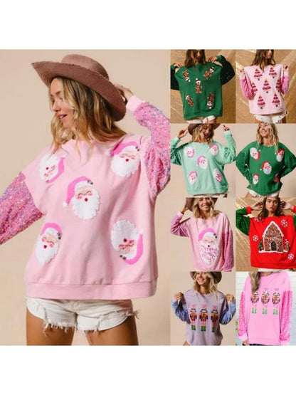 santa's workshop sequin crew sweaters - basil boutique