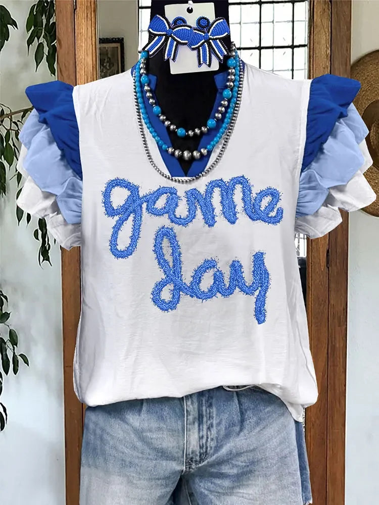 game day ruffle sleeve top