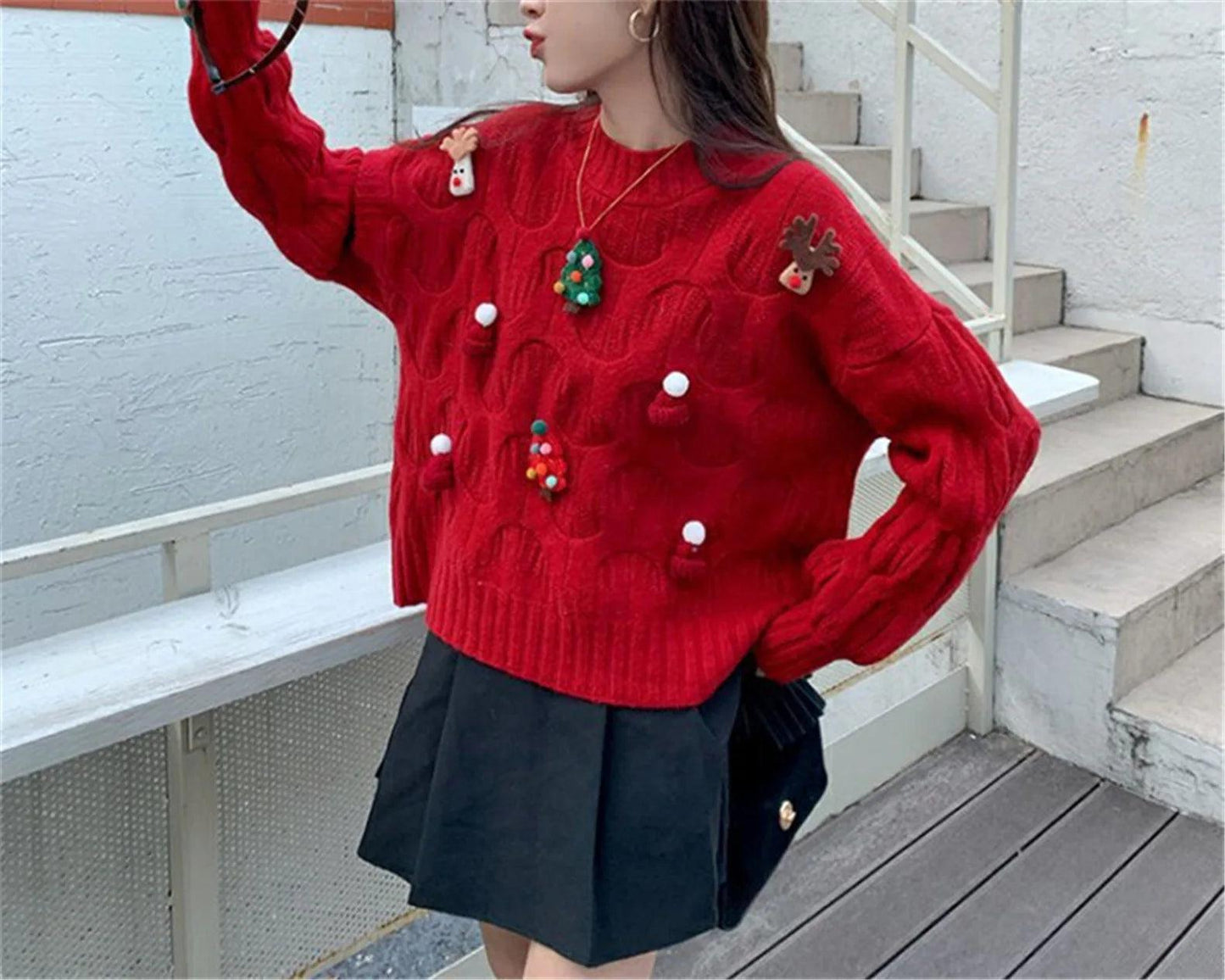 festive knit crew sweater - basil boutique